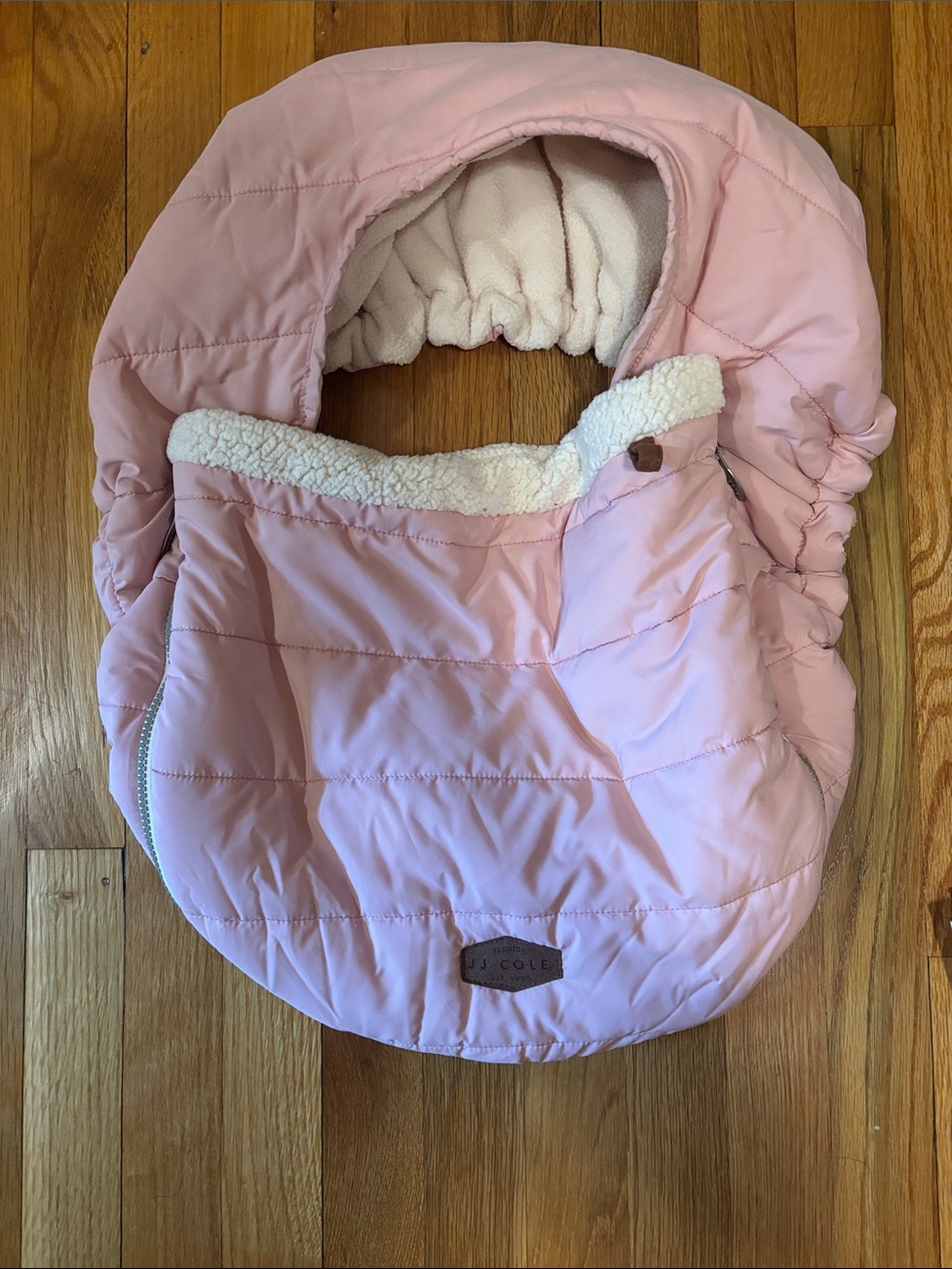 JJ Cole Pink Quilted Baby Footmuff with Cream Sherpa Lining